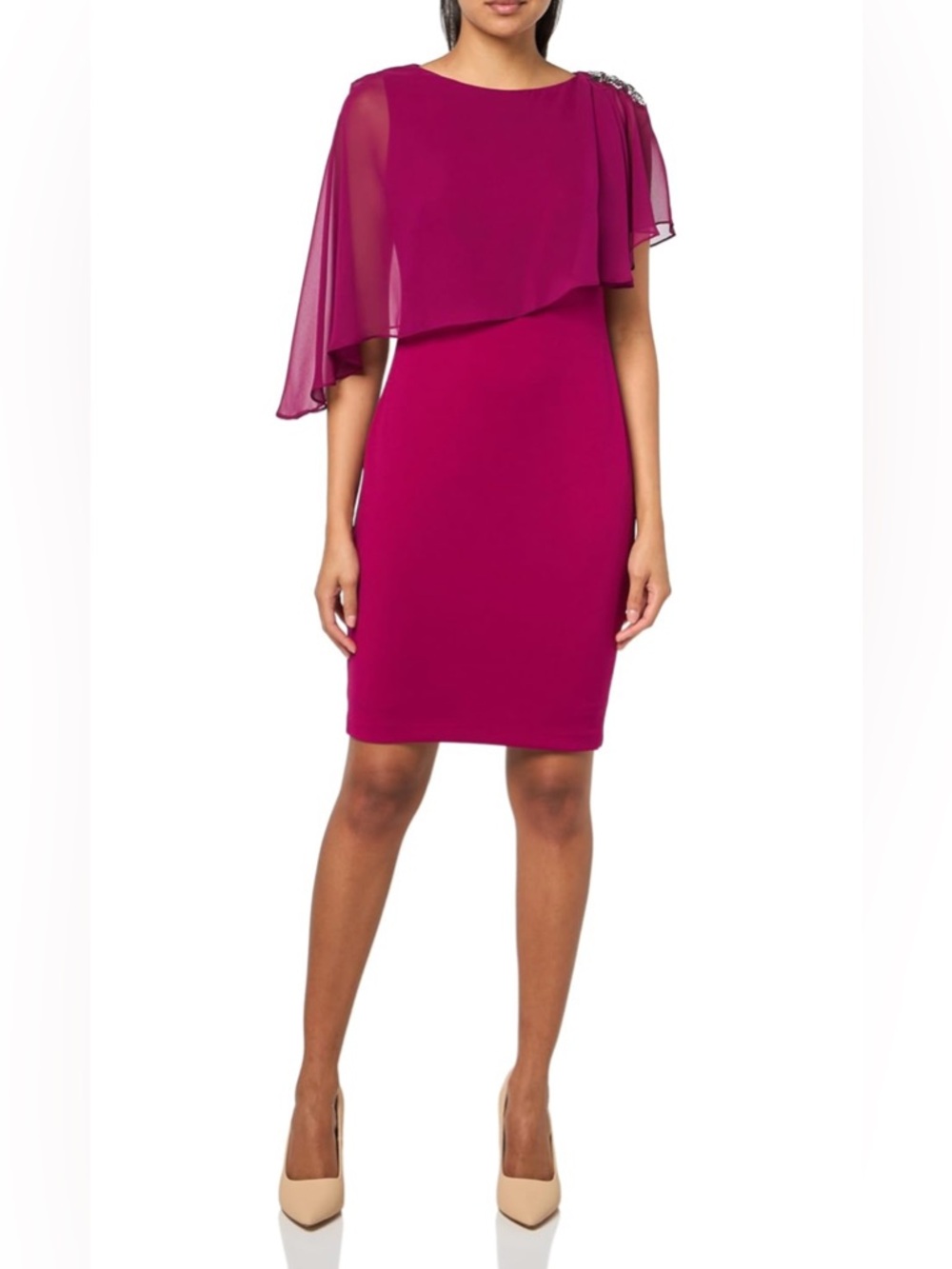 NWT Jessica Howard Sleeveless Chiffon Caped Sheath Midi Dress ‘Berry’ Size 10